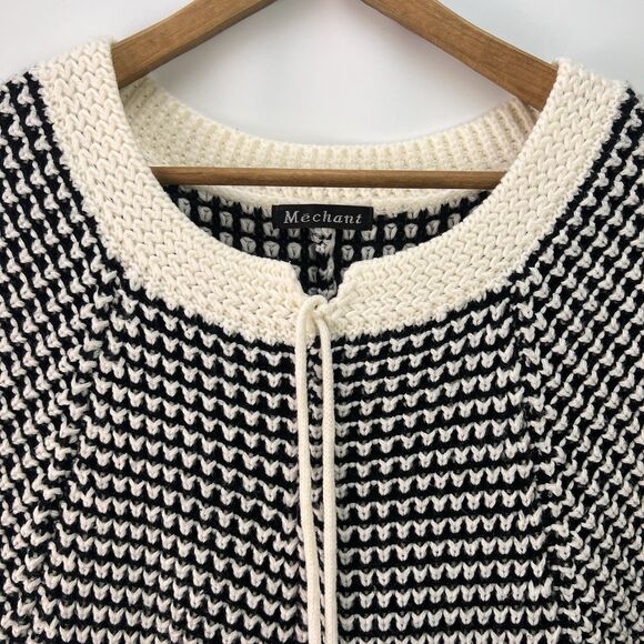 Mechant Black White Chunky Knit Sweater Tunic Armholes Pockets Drawstring OSFM - Picture 6 of 10